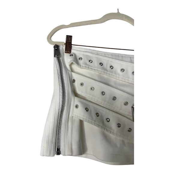 Aniye Records Lex Mini Skirt Denim Buckle Strap Edgy Chic Grunge Y2K Milk Sz 40 - Picture 5 of 13